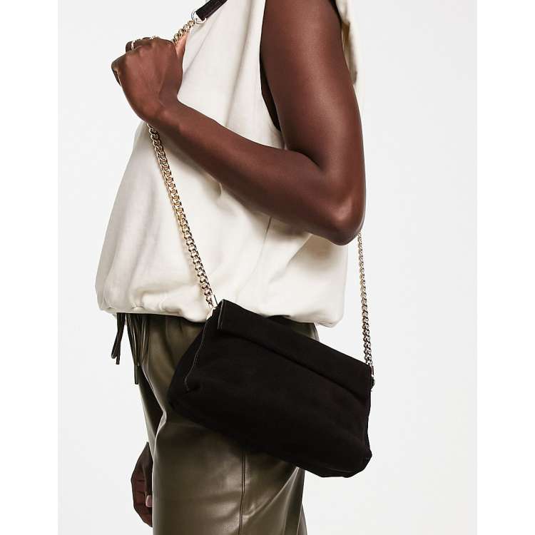 Mango shoulder bag with chain strap in black leather