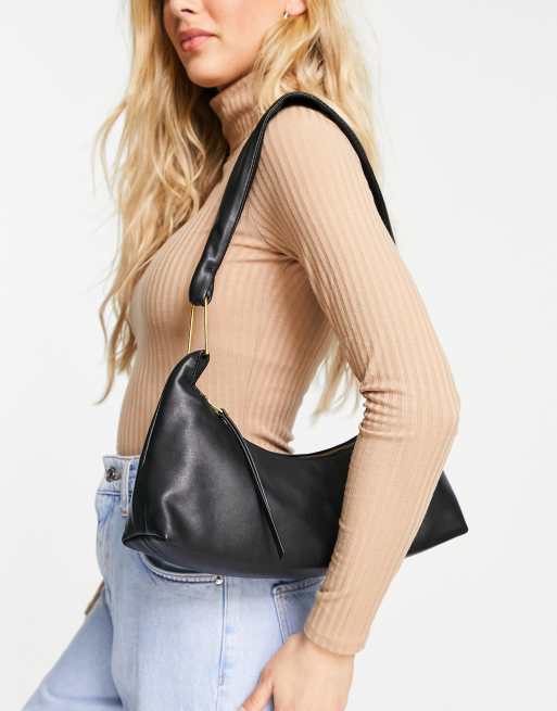 Mango shoulder baguette bag with padded strap in black | ASOS