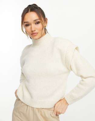 Mango shoulder detail jumper in cream-White