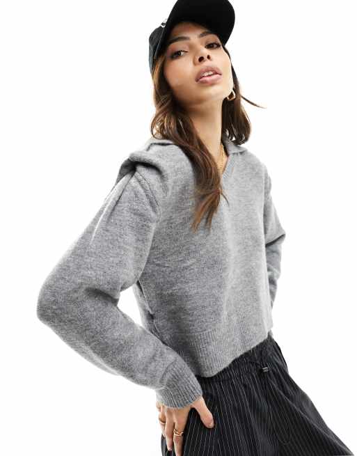 Mango shoulder detail jumper in grey | ASOS