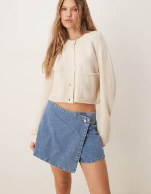 Mango Side Button Skort In Blue