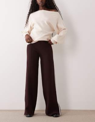 Mango Side Stripe Knit Pants In Brown