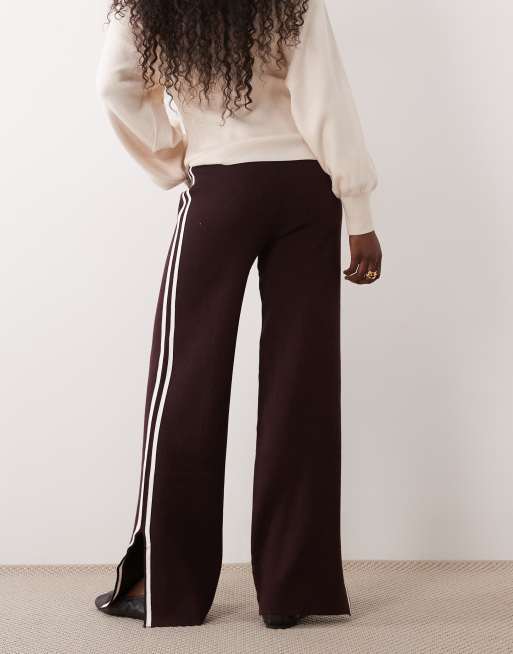 Mango side stripe knit pants in brown, 3 of 5