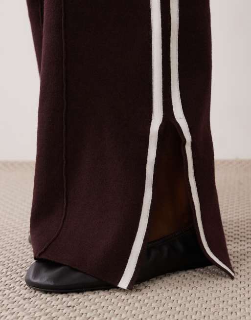 Mango side stripe knitted trouser in brown, 4 of 5