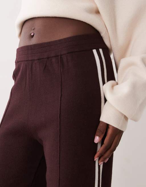 Mango side stripe knitted trouser in brown, 5 of 5