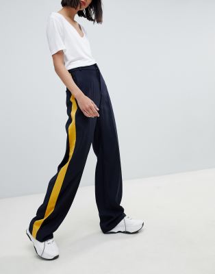 side stripe wide leg pants