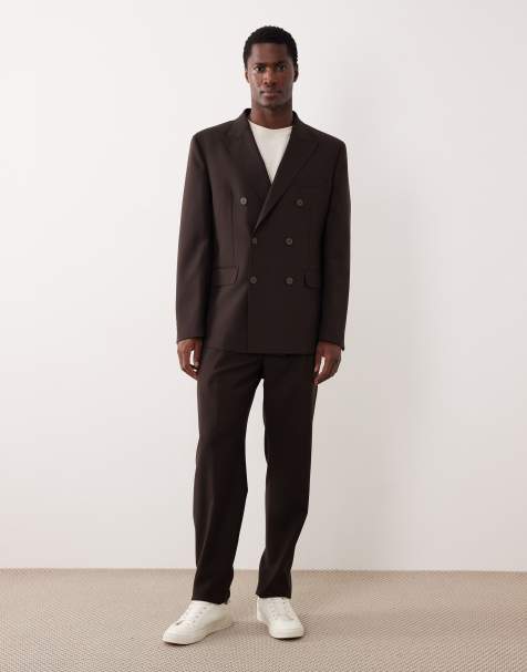 Mango Siena 100% wool double breasted suit blazer and tailored trouser co-ord in deep brown - view 1