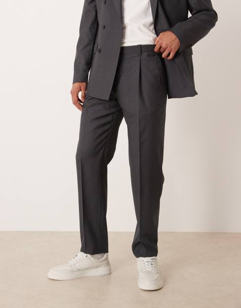Mango Siena premium 100% wool tailored suit trouser in charcoal