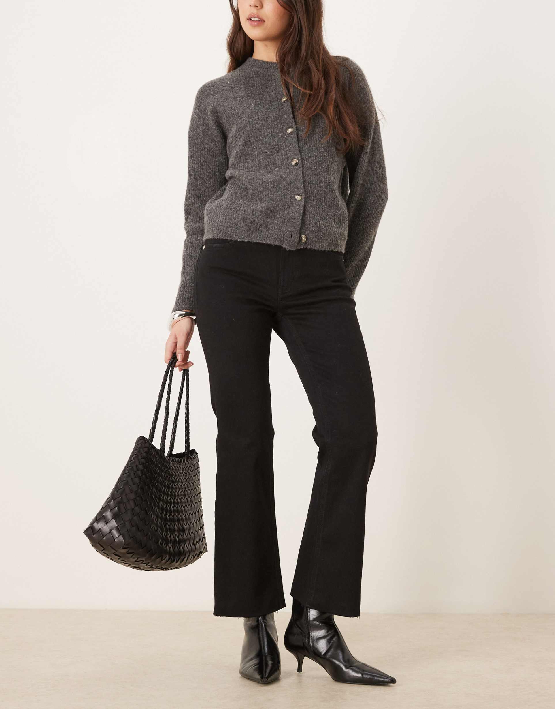 mango sienna cotton mix slim jeans in black