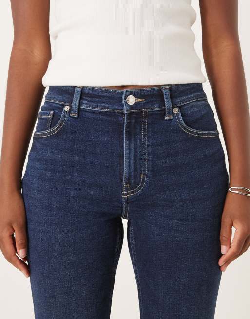 Mango Sienna raw hem kick flare leg jeans in indigo, 5 of 5