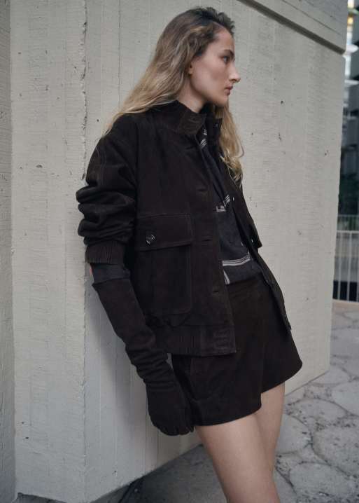 Mango Sienna real suede jacket in chocolate, 3 of 4