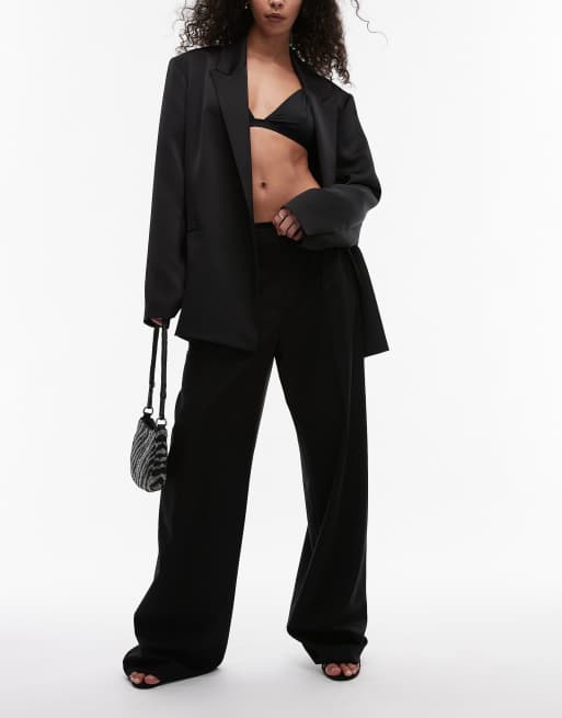 Mango silk waistband longline pants in black