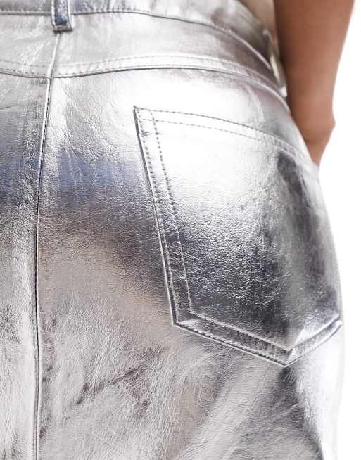 Mango – Silverfärgad metallisk midikjol, 5 av 5