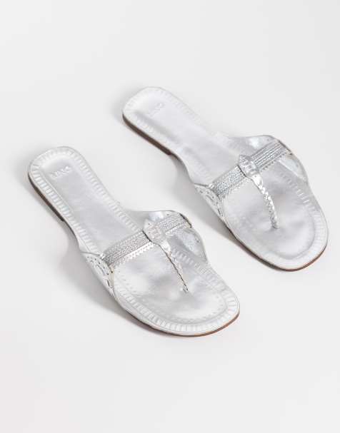 Mango – Silverfärgade flip flops i 100% läder - view 1