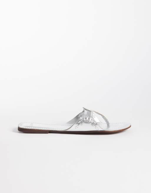 Mango – Silverfärgade flip flops i 100% läder, 3 av 4