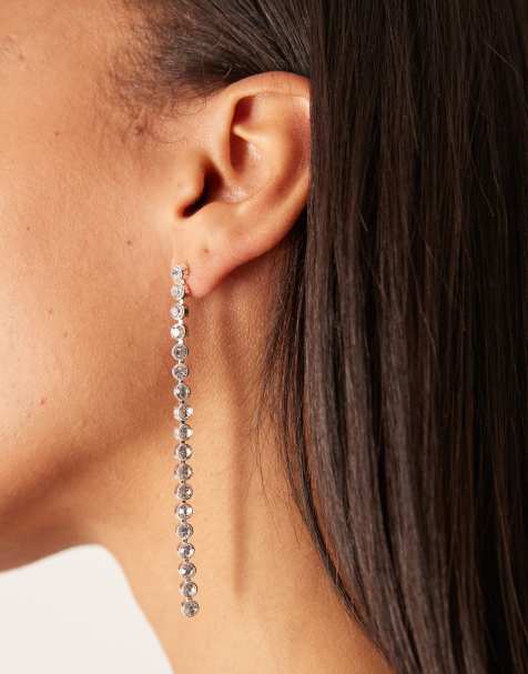 Mango – Silverfärgade, hängande örhängen med strass - view 1