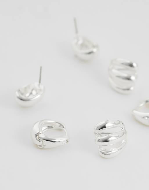 Mango – Silverfärgade stiftörhängen, 3-pack, 3 av 4
