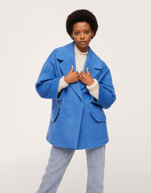 Mango - Single breasted winterjas met zakken in blauw