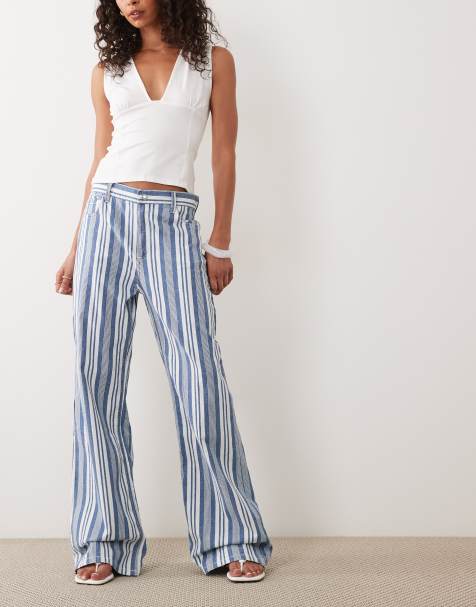 Mango - Siracusa - Gestreepte katoenrijke jeans in blauw - view 1