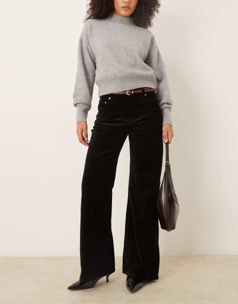 Mango Siracusa velvet wide leg jean in black