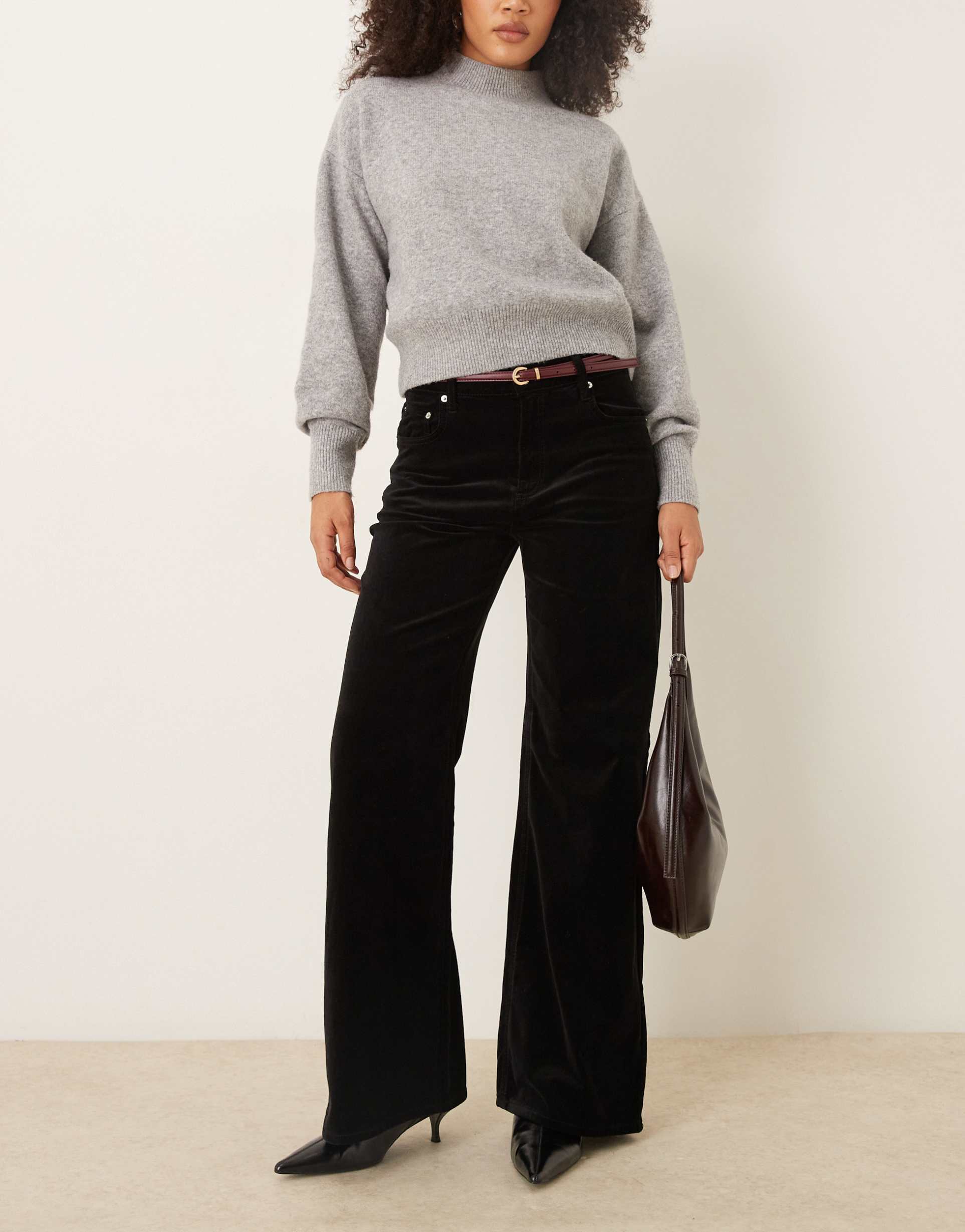 mango siracusa velvet wide leg jeans in black