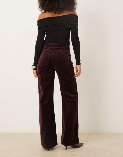 Mango – Siracusa – Vinröda jeans i sammet med vida ben, 2 av 5