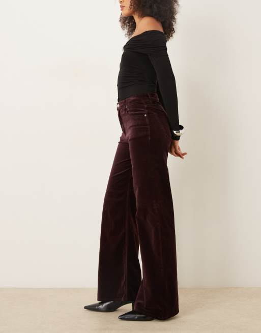 Mango – Siracusa – Vinröda jeans i sammet med vida ben, 3 av 5