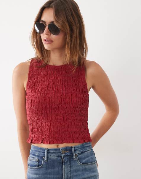 Mango Siros crinkle sleeveless top in red - part of a set - view 1