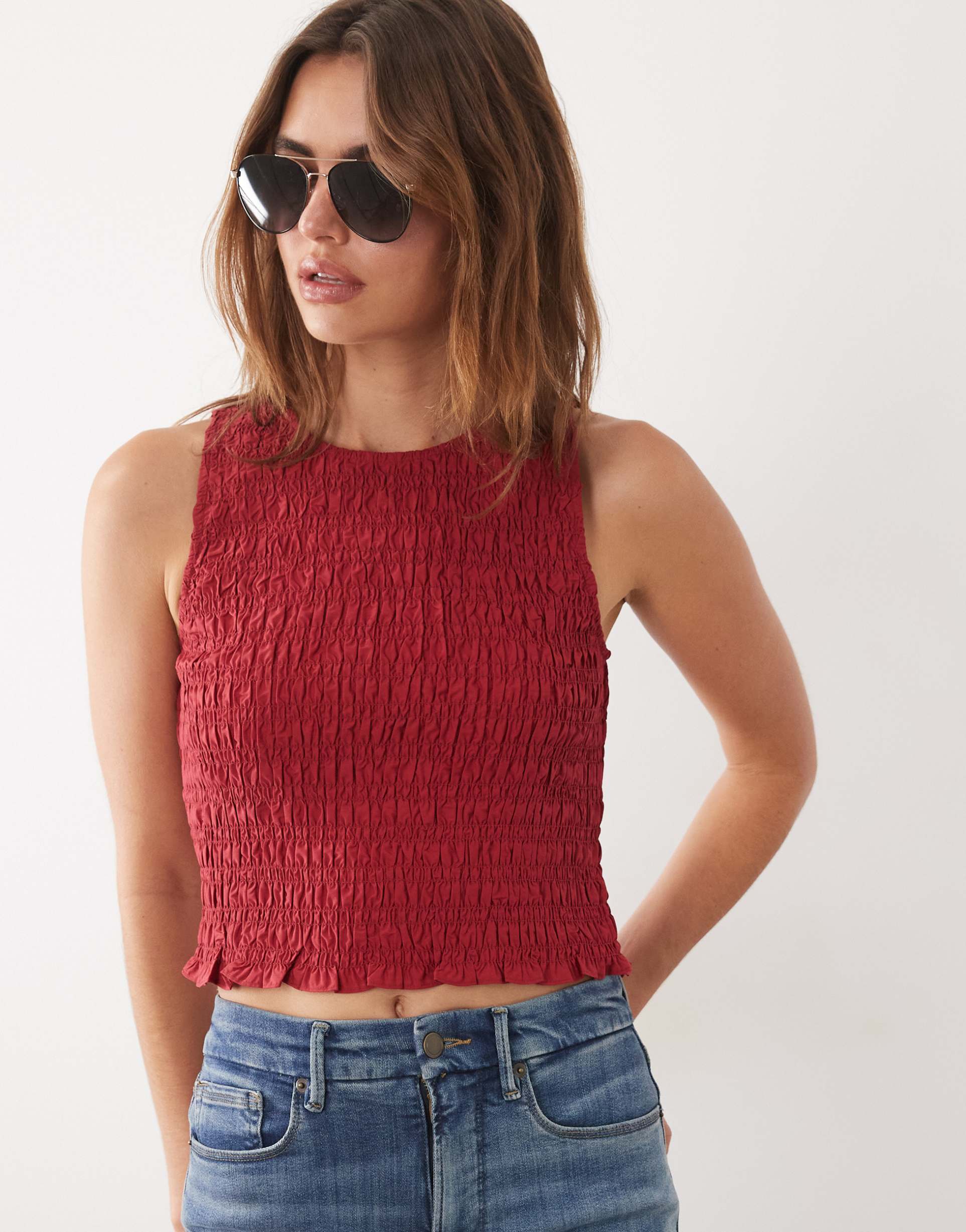 mango siros crinkle sleeveless top in red - part of a set