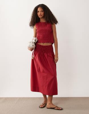 Mango Siros crinkle waist maxi skirt co-ord in red