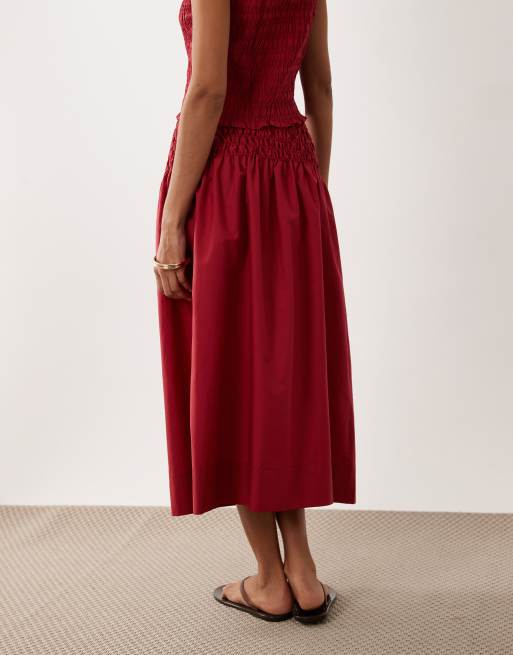 Mango Siros crinkle waist maxi skirt co-ord in red, 3 of 5