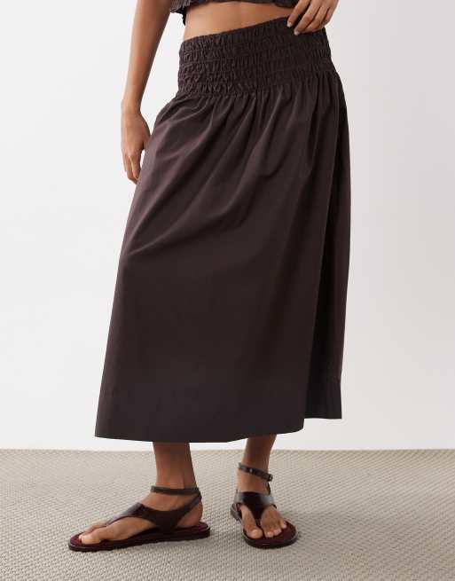 Mango Siros crinkle waist maxi skirt in dark brown - part of a set, 4 of 5