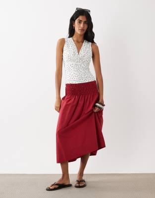 Siros - Jupe longue d'ensemble à taille froissée - Rouge S