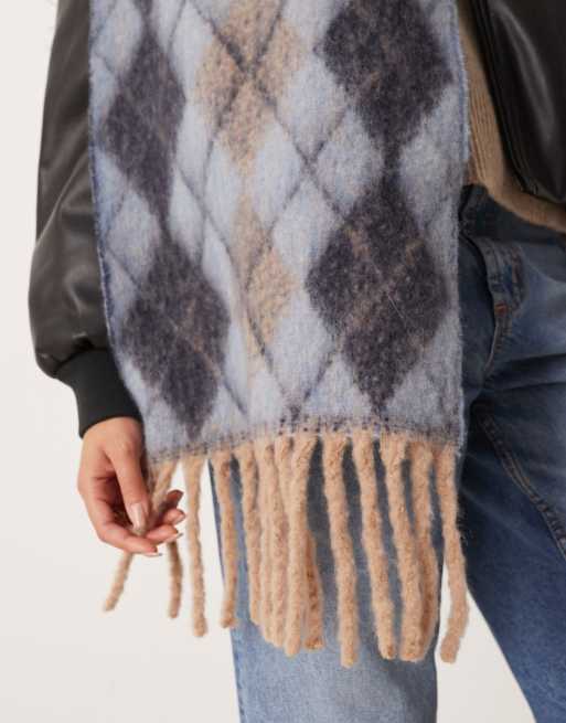 Mango - Sjaal met kwastjes en argyle-ruiten in blauw, 2 van 3