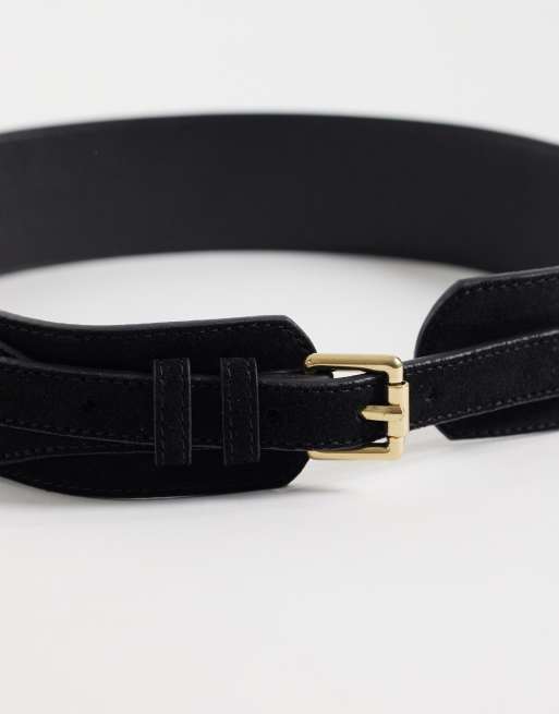 Mango skärp i faux-suede med bred design i svart, 3 av 3