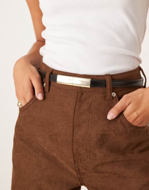 Mango skinny belt with hardware detail in black - view 1