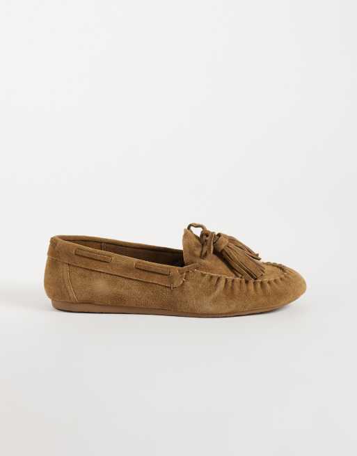 Mango skórzane buty typu boat z frędzlami w kolorze brązowym, 1 z 4