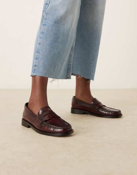 Mango – Skórzane loafersy w wiśniowoczerwonym kolorze - view 1