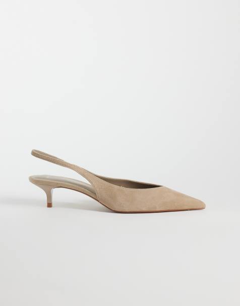 Mango skórzane slingback na obcasie w kolorze piaskowym - view 1