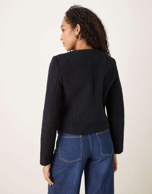 Mango - Skræddersyet marineblå jakke i bouclé, 4 af 4