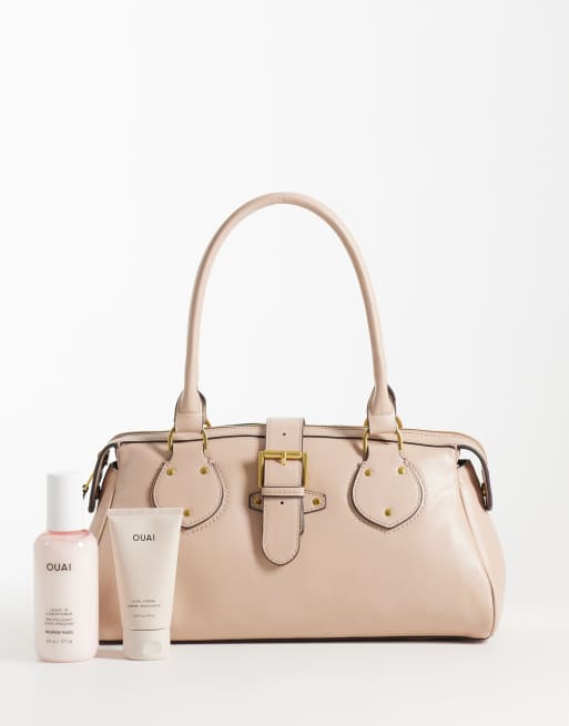 Mango skuldertaske med spænde i beige, 2 af 4
