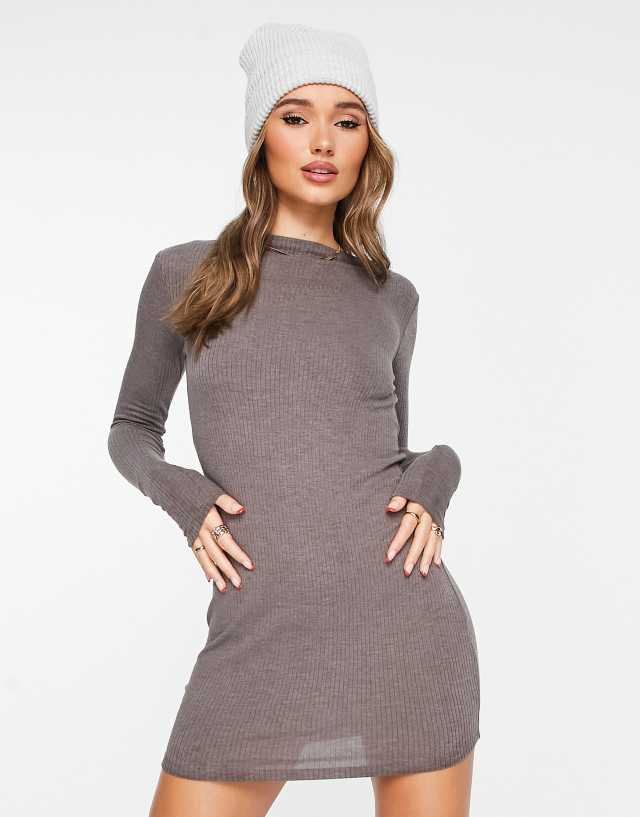 Mango slash neck knitted mini dress in mink