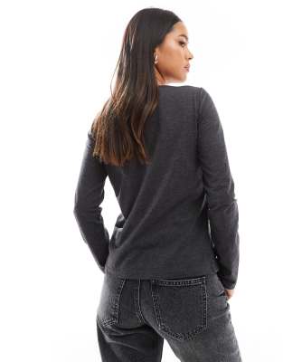 トップス JOHN Grey Knit Slash Long Sleeve Top JOHN Grey Knit Slash Long Sleeve Top