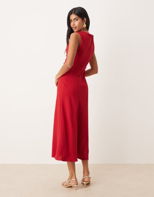 Mango slash neck midi dress in red, 2 of 4