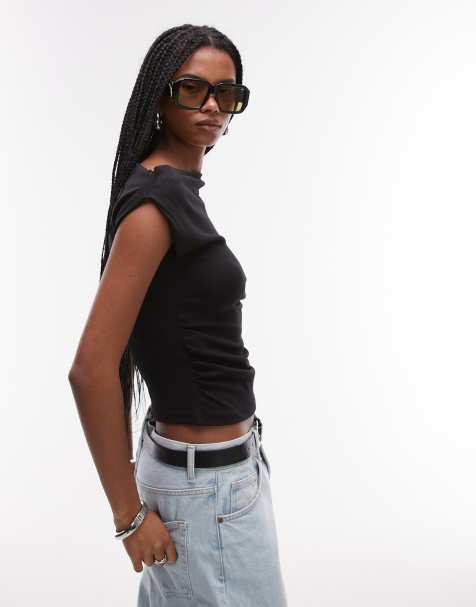 Mango slash neck off the shoulder top in black - view 1