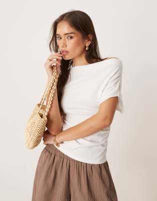 Mango Slash Neck Off The Shoulder Top In White