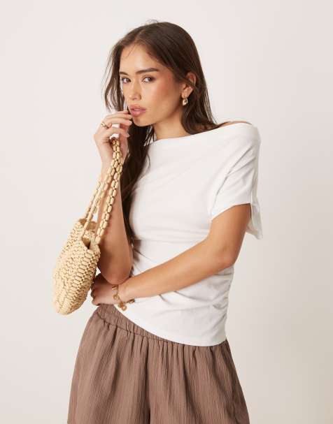 Mango slash neck off the shoulder top in white - view 1