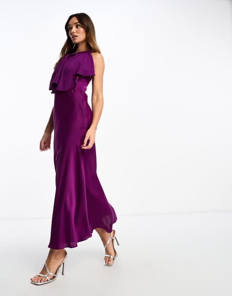 Mango sleeve detail maxi dress in purple - view 1