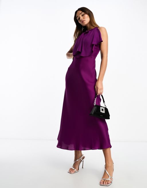 Dress Violeta By Mango Bordeaux Mango Chiffon Maxi Dress With Draped  Rosette Detailing In Plum ASOS