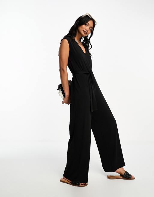 Mango - V-Neck Belted Jumpsuit Black - S - Women